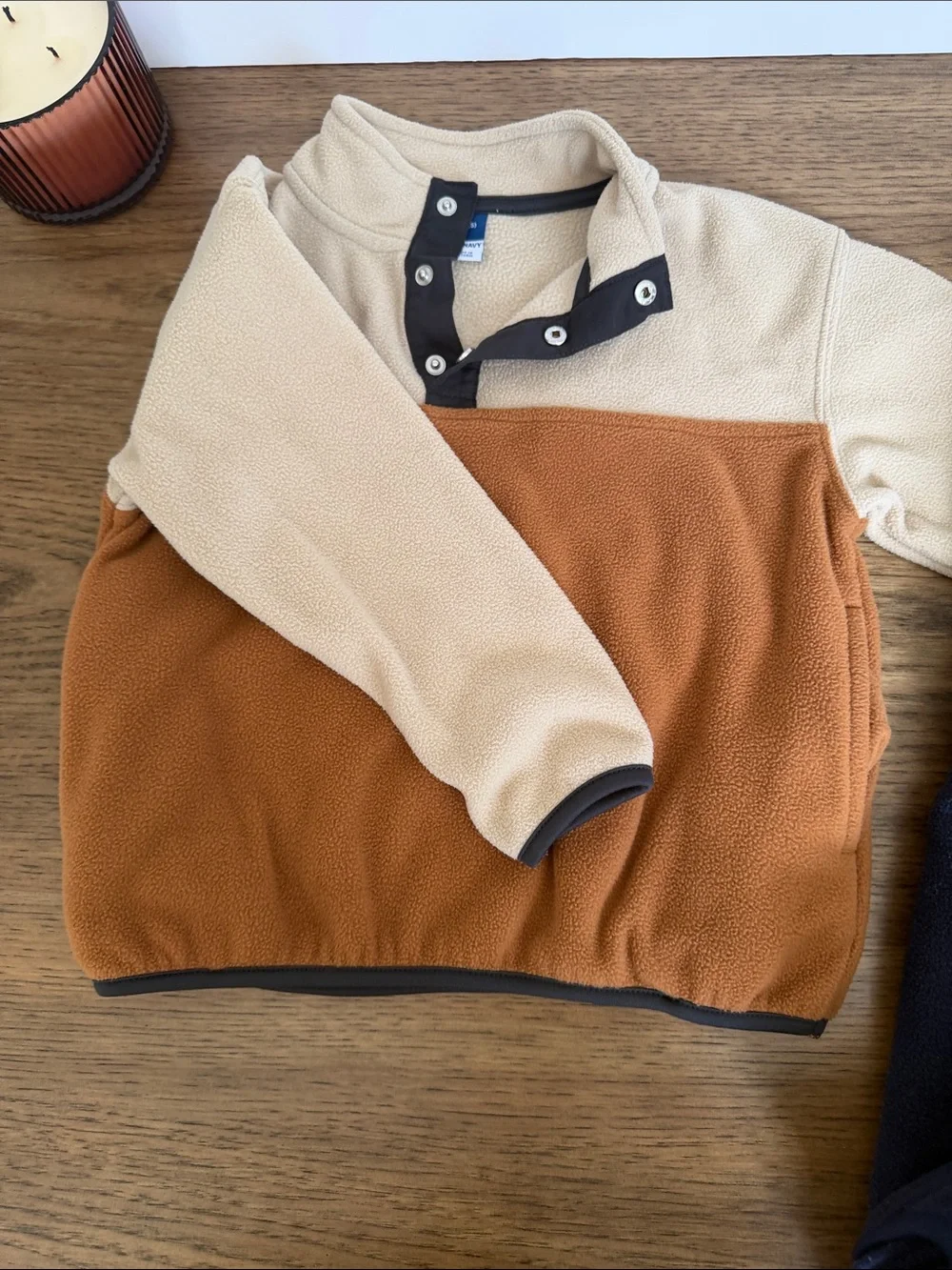 Old Navy Kids Beige and Navy/Green Fleece Pullover
